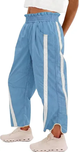 Vista 16 de Fisoew Pantalones deportivos holgados de pierna ancha para mujer, cintura Verde militar