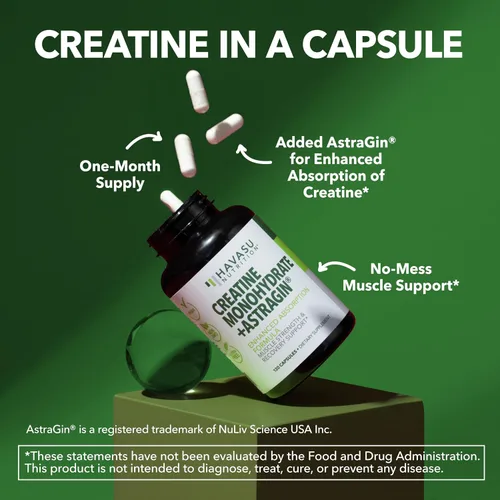 Vista 4 de Cápsulas de monohidrato de creatina micronizada con AstraGin - Apoya la fuerza muscular, la energía y la recuperación - 120 unidades - Fórmula