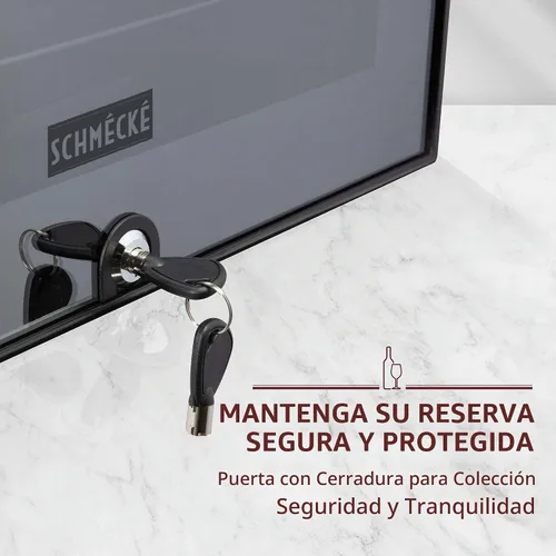 Vista 7 de Schmecke - Refrigerador de vino con compresor de 34 botellas con cerradura Gran bodega independiente Refrigerador de vino digital 41f-64f