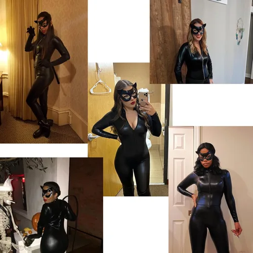 Vista 4 de DDazzling Máscara de gato para mujer, accesorio de disfraz de media cara, recuerdos de fiesta (negro)