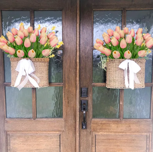 Vista 4 de 24 tulipanes rosas – Flores artificiales – Tulipanes artificiales de 13.5 pulgadas para el día de la madre, jarrón, centros de mesa, hogar, ramo