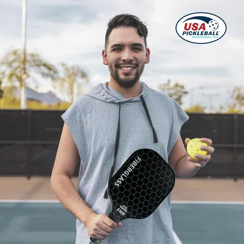 Vista 7 de Juego de 2 Palas de Pickleball con 4 Pelotas - Superficie de Fibra de Vidrio Aprobada por USAPA, Ligero, Agarre Antideslizante - Juego de Palas