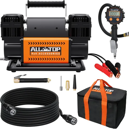 Vista 4 de ALL-TOP Compresor de Aire de Doble Cilindro con Kit Inflador de Neumáticos con Manómetro de Presión Digital, Inflador Portátil 12V 12.35 pies³/Min
