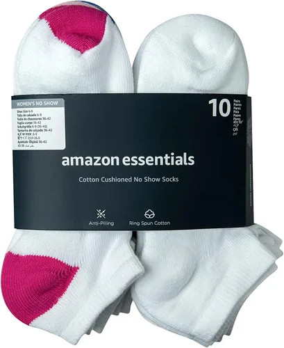 Vista 4 de Tienda Essentials Women's Cotton Lightly Cushioned No-Show Socks, Multipacks