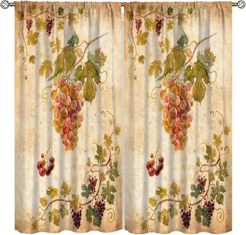 Vista 19 de Cortinas de chef para ventana, juego de 2 paneles para dormitorio y sala de estar, 42 x 45 pulgadas, a cuadros, cortinas temáticas de cocina