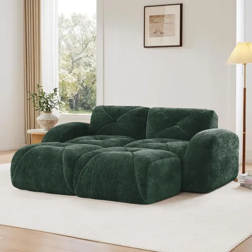 Vista 9 de Velvet Boneless Couch with Ottoman, 80 in Velvet Reversible L Sectional Sofa Overstuffed 32D Boneless Cloud Couch,No Assembly Need, for Small Spaces