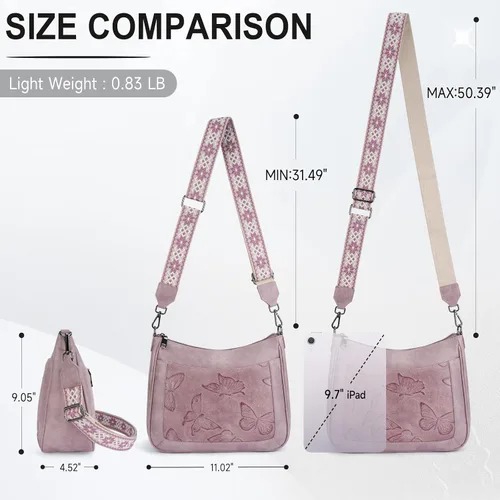 Vista 4 de Bolsos cruzados para mujer, modernos, de cuero vegano, tamaño mediano, estilo hobo mariposa, bolsos al hombro para mujer
