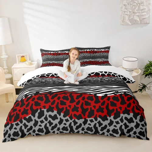 Vista 10 de Juego de funda de edredón con estampado de leopardo, tamaño individual, juego de ropa de cama rústica con rayas de piel de cebra, decoración