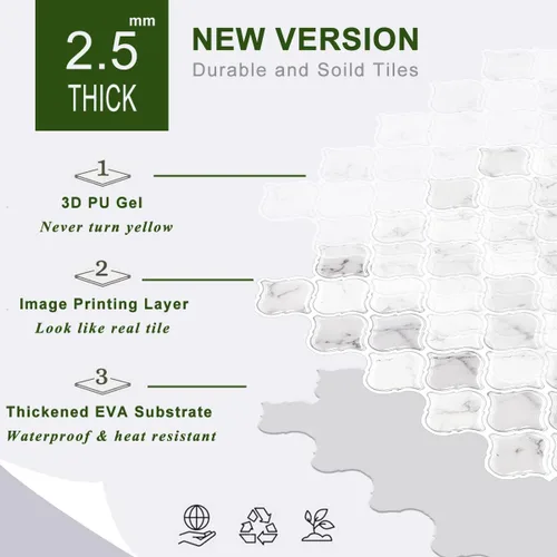 Vista 4 de STICKGOO Arabesque - Protector contra salpicaduras para despegar y pegar, azulejos de pared autoadhesivos de 12 x 12 pulgadas para cocina, azulejos