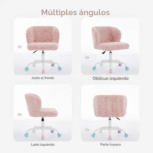 Vista 5 de Silla de tocador de piel sintética rosa bebé, silla de escritorio