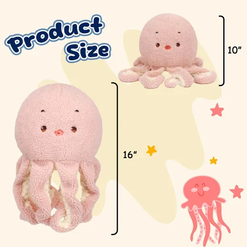 Vista 3 de Almohada de peluche de pulpo rosa, juguete de peluche suave, lindo pulpo, juguete de peluche de cumpleaños, Navidad, festival, regalos para niños