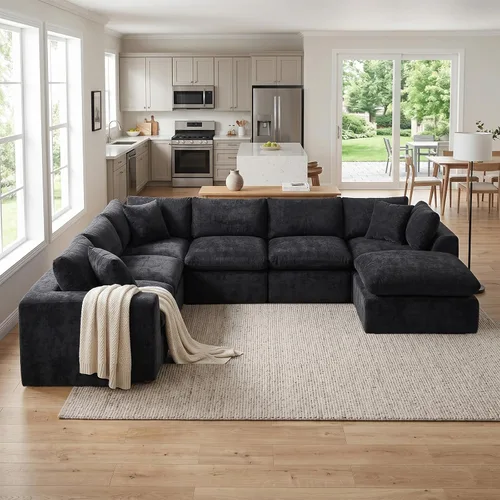 Vista 19 de Sofás de nube beige para sala de estar, sofá deshuesado de 4 plazas, sofá modular seccional, no requiere montaje, tapizado de chenilla, moderno