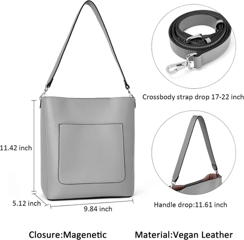 Vista 4 de BROMEN - Bolso de cuero para mujer, bolso estilo Hobo para llevar al hombro o cruzado