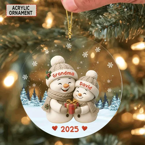 Vista 6 de DILYPOD Adorno Personalizado de Muñeco de Nieve de Abuela, Adorno Personalizado de Nana o Mimi con Nombres de Nietos, Regalos de Navidad