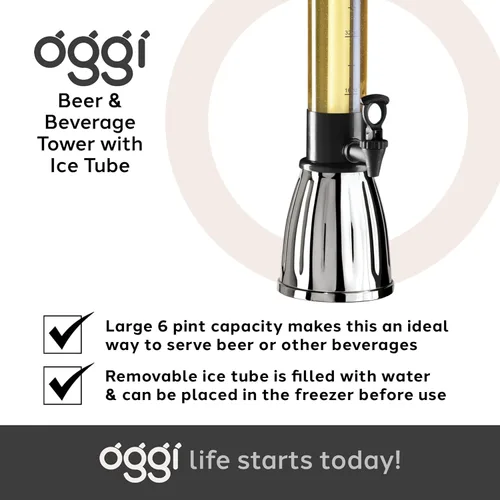 Vista 8 de OGGI Beer Tower - Dispensador de bebidas de 88 onzas con espita y tubo de hielo, torre Margarita, torre Mimosa, dispensadores de bebidas perfectos