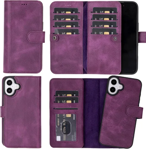 Vista 77 de HARDISTON Funda de piel auténtica de alta calidad hecha a mano para iPhone 7/8 / SE doble folio tarjetero - Funda magnética desmontable - Soporte
