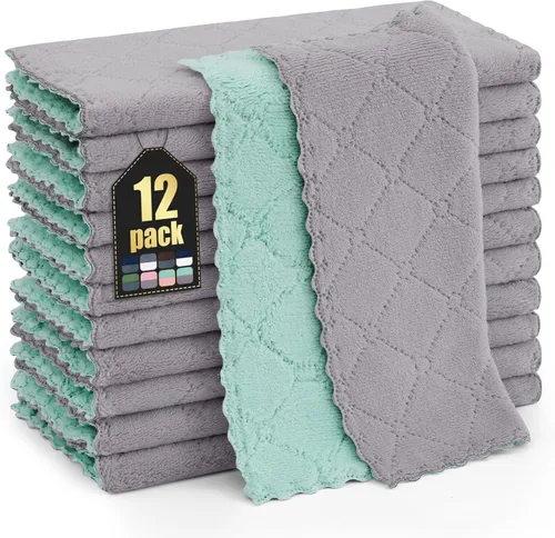 Vista 63 de Homaxy - Paquete de 12 trapos de cocina (13 x 19 pulgadas, marrón), de terciopelo coral supersuaves y absorbentes para lavar platos, paño