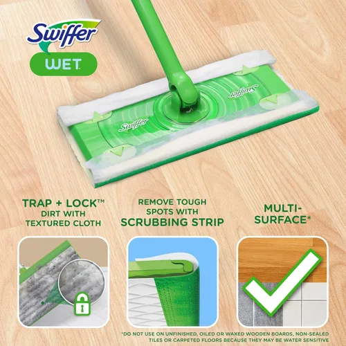 Vista 2 de Swiffer Sweeper - Paños húmedos para trapeador, repuestos de limpiador de piso de fregona y escoba, aroma fresco de ventana abierta, 24