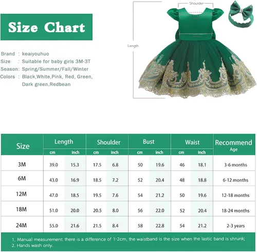 Vista 7 de 3M-3T - Vestido de niña para bebé, vestido de boda, vestido formal de encaje bordado + diadema
