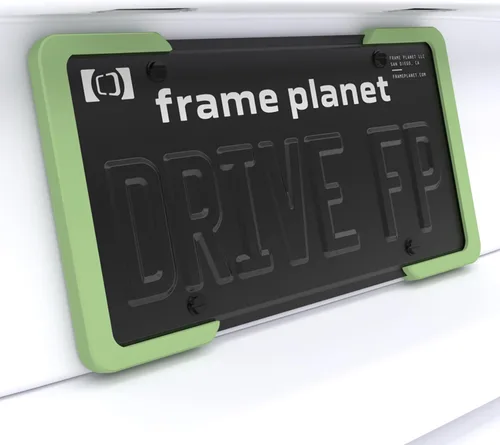 Vista 10 de Marco de placa de matrícula. Diseño flexible de 2 piezas de Frame Planet. 1 paquete. Reducción de ruido, antiarañazos, resistente a la intemperie