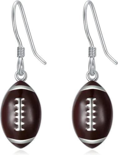 Vista 12 de Aretes deportivos de plata de ley para béisbol, fútbol, voleibol, tenis, baloncesto, aretes colgantes de media bola, aretes de atletas, aretes