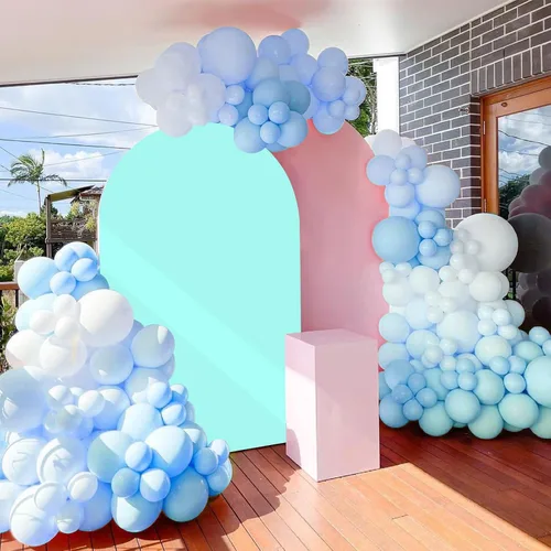Vista 4 de Cubierta de arco de boda de 6.6 pies – Cubierta de arco de fondo de arco redondo ajustable de elastano para ceremonia de boda, fiesta de cumpleaños
