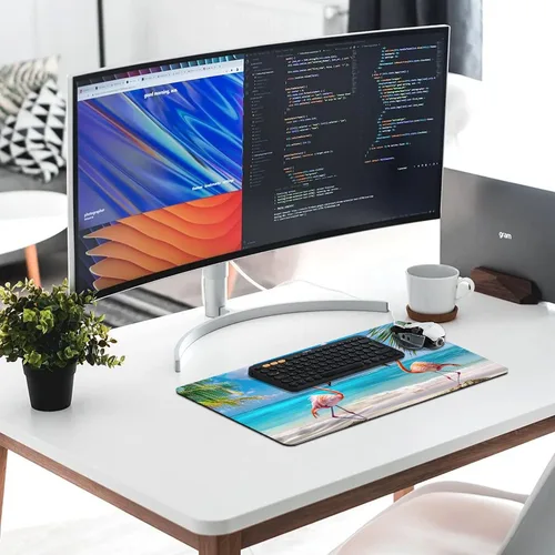 Vista 3 de Large Mouse Pad Beach Flamingos Palm Trees Rubber Base Keyboard Long Gaming Mouse pad Desk Mat Waterproof Non-Slip Protector Laptop Pads for Work