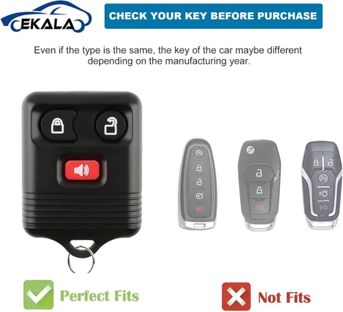 Vista 2 de EKALA Funda para llave Ford con cordón de cuero, funda de llavero de TPU suave para Ford F150 F250 F350 Escape Explorer Expedition Ranger, Lincoln