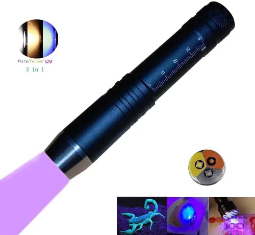 Vista 2 de QLEE Linternas UV LED 3 en 1 luces ultravioleta joyería piedras preciosas inspección luces gema corriente autenticar flash luz detector antorcha