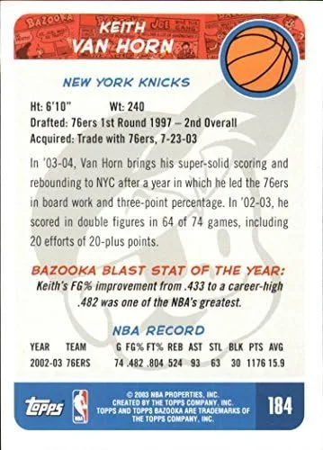 Vista 2 de 2003-04 Topps Bazooka #184 Keith Van Horn NBA - Tarjeta de intercambio de baloncesto