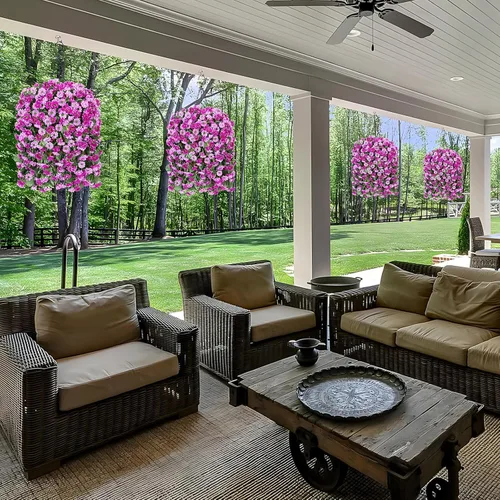Vista 6 de INXUGAO Cestas colgantes de flores artificiales para decoración interior al aire libre, margaritas artificiales, arbustos, plantas con cestas