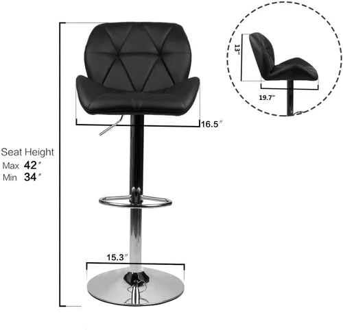 Vista 3 de ELECWISH Taburetes de bar asiento de piel sintética con base cromada, silla giratoria de comedor, taburetes de bar, negro, juego de 2