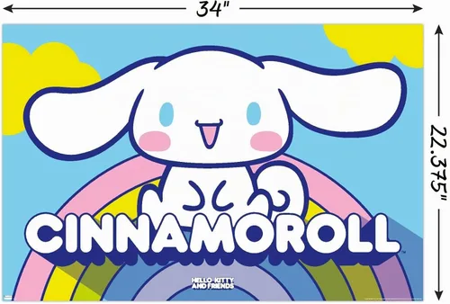 Vista 3 de Hello Kitty and Friends: 22 Over The Rainbow - Póster de pared de Cinnamoroll, 34 pulgadas de largo x 22.4 pulgadas de ancho, versión sin marco