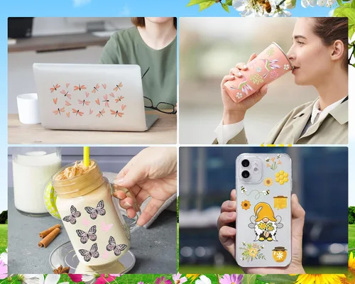 Vista 3 de Rngmsi Envoltura de Taza UV DTF - 8 Hojas Envolturas de Taza UV DTF de Abeja para 16 oz, Calcomanías Uvdtf de Gnomos Mariposa Panal, Calcomanías