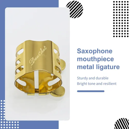 Vista 5 de Ligadura de saxofón alto Ligadura de clarinete Tornillos dobles Oro Alto Saxofón Ligadura Sujetador Boquilla Accesorios..