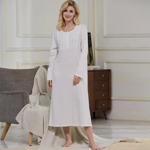 Vista 8 de Keyocean Camisones para mujer, algodón suave, cómodo, ligero, manga larga, camisón para dormir