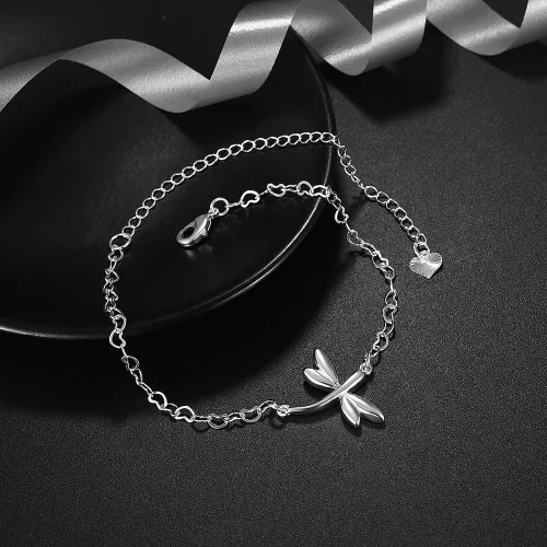 Vista 6 de Yuren Pulsera de tobillo ajustable de libélula para mujer, bañada en plata, sandalia descalza, cadena para, Chapado en plata