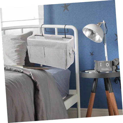 Vista 3 de Práctica cesta de almacenamiento colgante para mesita de noche, multiusos, bolsillos para dormitorio, litera, loft, dormitorio universitario, rieles