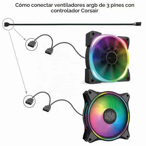 Vista 4 de Cable adaptador de 4 pines airgoo, solo para el conector RGB de 4 pines del controlador Corsair Commander Core XT, conversión a conector ARGB de 5 V