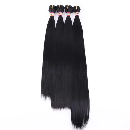 Vista 4 de 4 paquetes de cabello sintético sedoso y liso, 4 paquetes de 16, 18, 18, 20 pulgadas, extensiones de cabello de fibra de doble trama color negro