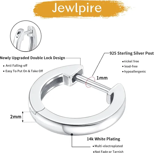 Vista 5 de Jewlpire 925 Sterling Silver Post 14K Real Gold Plated Small Hoop Earrings for Women Girls, Hypoallergenic Lightweight 15mm20mm Cubic Zirconia