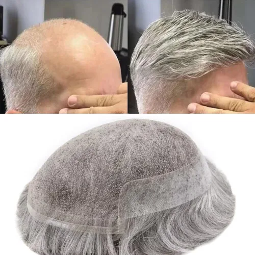 Vista 29 de FACE MIRACLE - Tupé de encaje frontal francés para hombres, postizos, sistemas de reemplazo de cabello humano con PU para hombre, prótesis