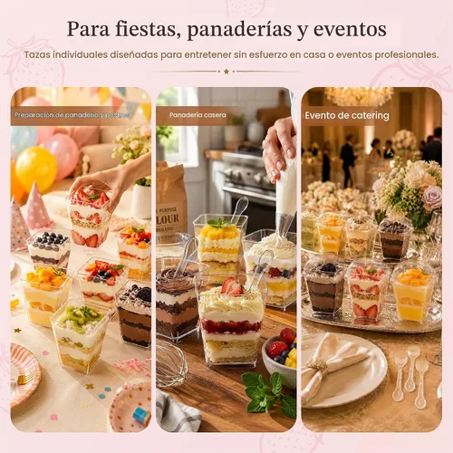 Vista 8 de YunKo - Paquete de 50 tazas de postre con tapas y cucharas de plástico