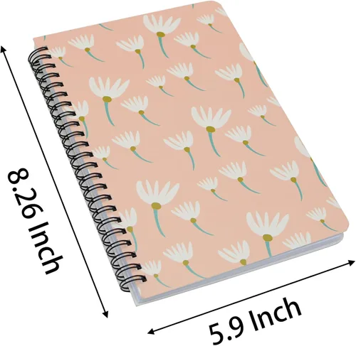 Vista 3 de Yansanido 4 cuadernos en espiral A5, tapa dura gruesa con diseño de margaritas de 0.315 in, 4 colores, 80 hojas (160 páginas) para estudio y notas