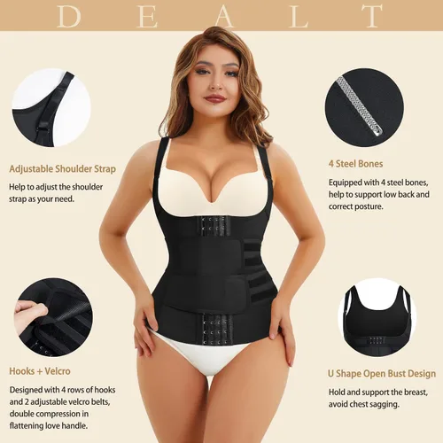 Vista 5 de CtriLady Chaleco moldeador de cintura para mujer, con control de abdomen, doble compresión, corsé de cincha de busto abierto