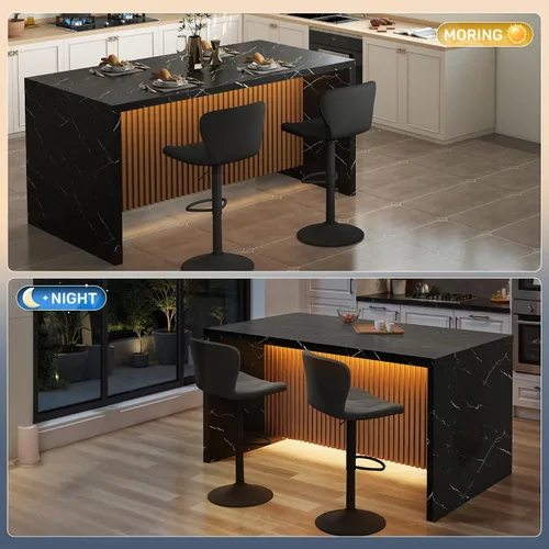Vista 7 de Mesa de comedor rectangular grande y moderna de 67 pulgadas para 4-6 personas, mesa de isla de mármol de imitación con luces LED para cocina
