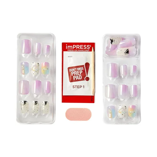 Vista 12 de KISS imPRESS Manicura de Presión Colección Premium Uñas Postizas - Sweet Life, Purple Jelly Squiggle, Cortas y Cuadradas, Fáciles de Aplicar, Súper