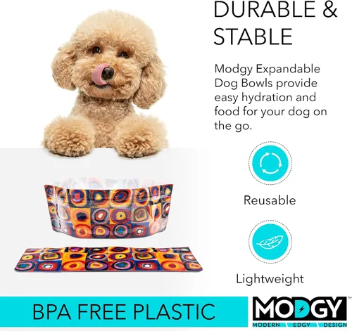 Vista 3 de MODGY Plato plegable para comida para perros, reutilizable, tamaño de viaje de plástico, contenedor portátil, camping, senderismo, automóvil, 2-Multi