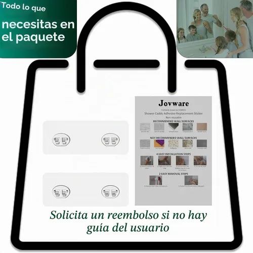 Vista 6 de Calcomanías adhesivas de repuesto para regadera, tiras de ventosa, gancho grande y fuerte para almacenamiento de baño, estantes transparentes
