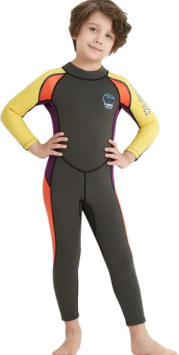 Vista 15 de DIVE & SAIL Traje de neopreno de 0.098 in para niños, manga larga, protección UV, traje de baño térmico